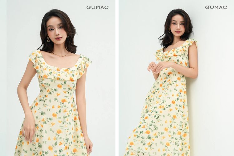 Đầm chữ A xòe viền bèo