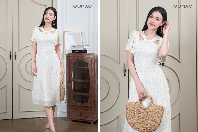 Đầm hoa cổ xoắn