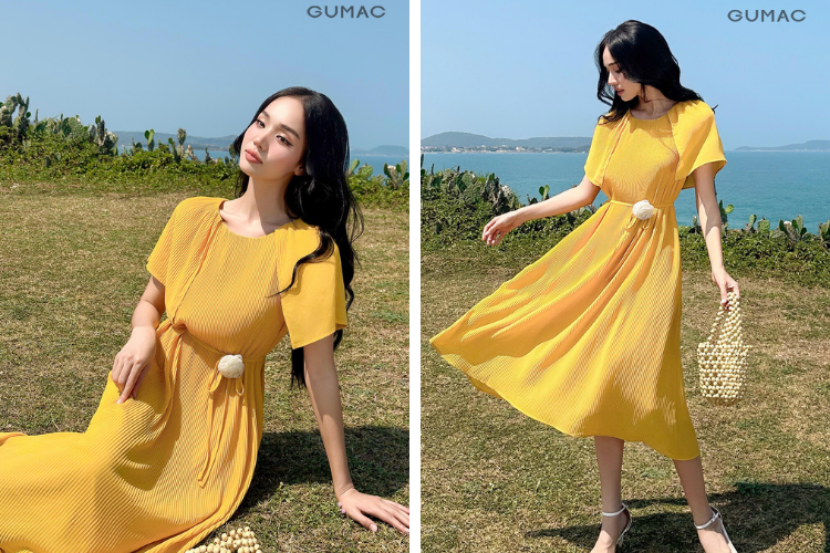 Đầm suông ánh vàng đi đền Hùng Đầm suông ánh vàng đi đền Hùng