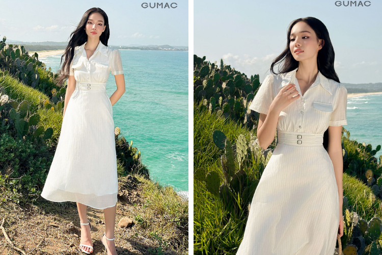 Đầm sơ mi chữ A xòe