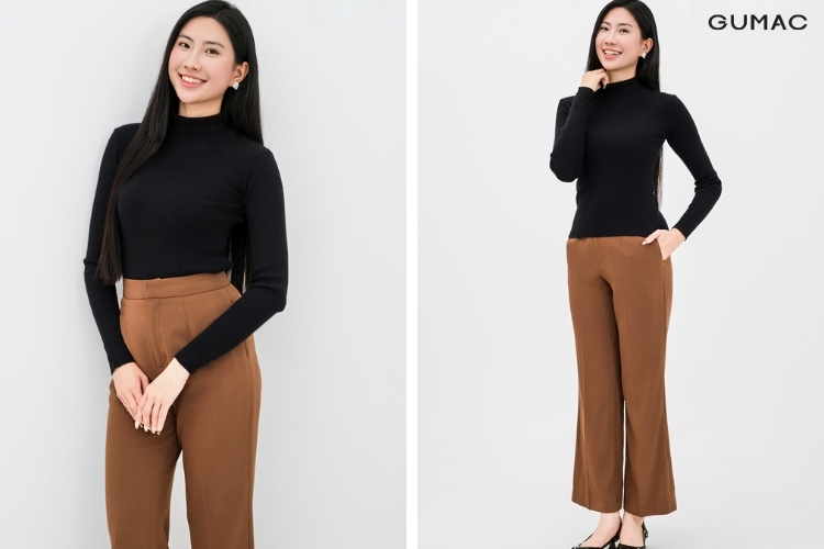 outfit áo len mỏng và quần culottes GUMAC đi đồi cát