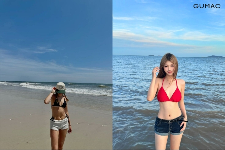 Sự kết hợp giữa áo bikini và quần short 