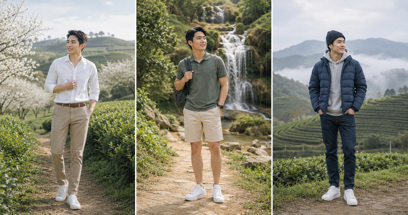Outfit đi Mộc Châu cho nam.