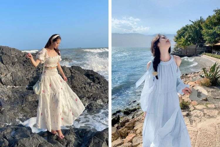 Outfit đi Nha Trang nữ với đầm maxi