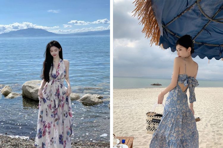 Váy đầm hoa đi biển Nha Trang xinh đẹp