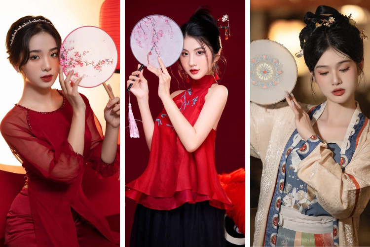Tạo dáng chụp hình Trung thu với quạt cầm tay