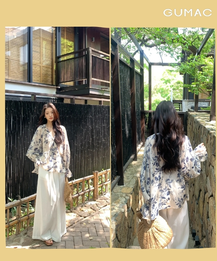 ao blouse hoa nho chan vay midi