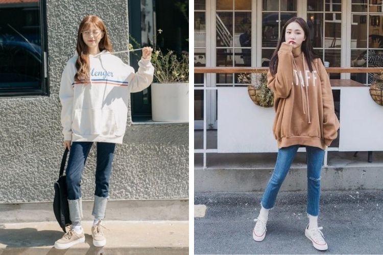 Áo hoodie mix quần jeans đi du lịch tam đảo