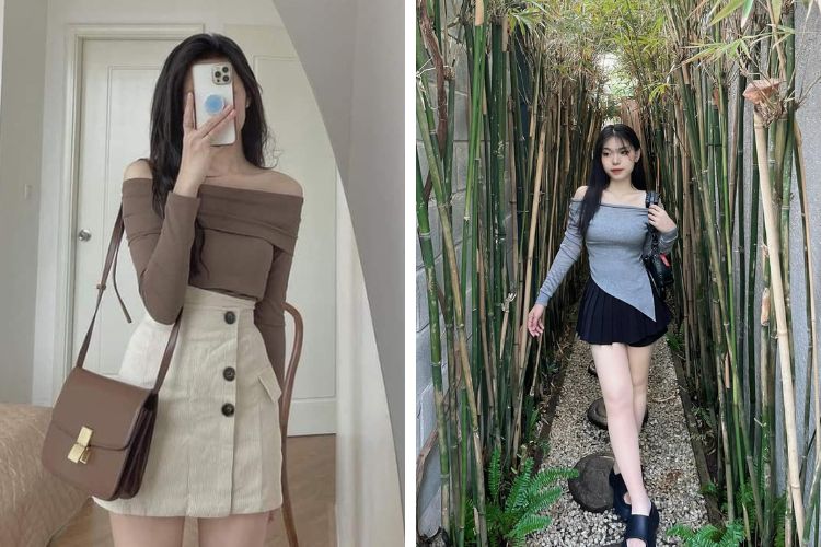 Áo trễ vai kết hợp với chân váy