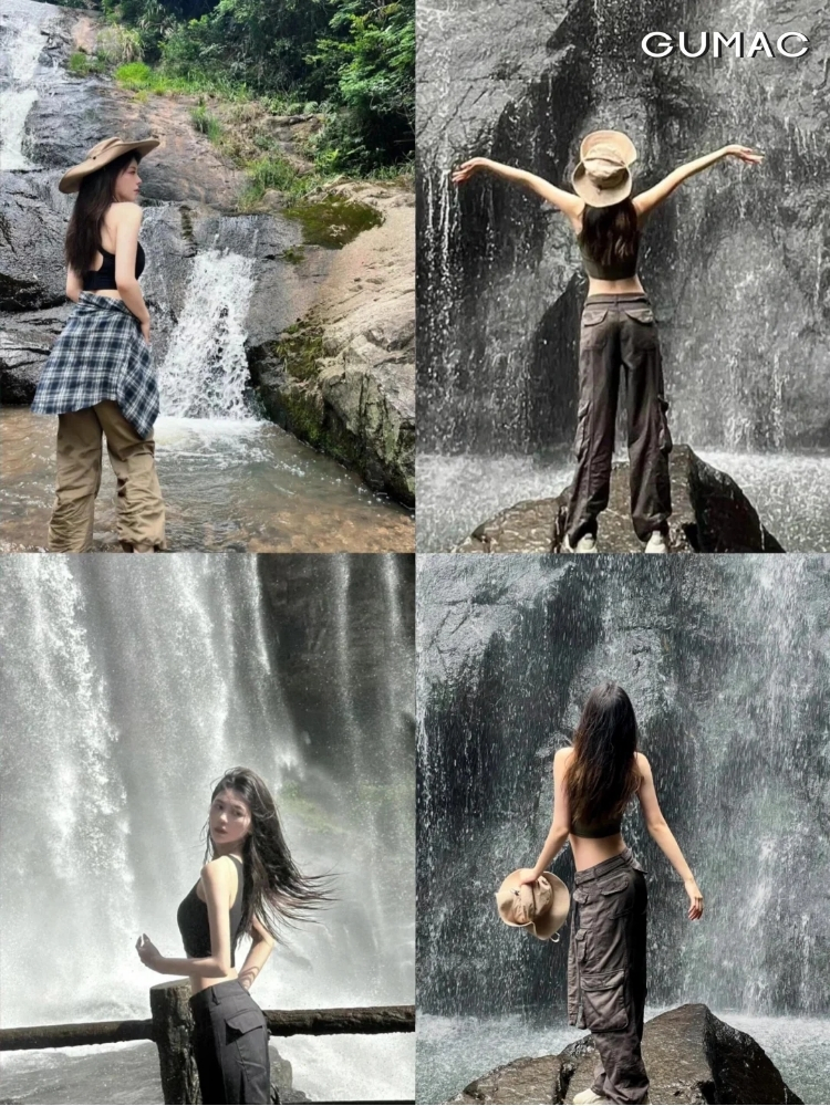 pose dang ngau chup anh thac nuoc