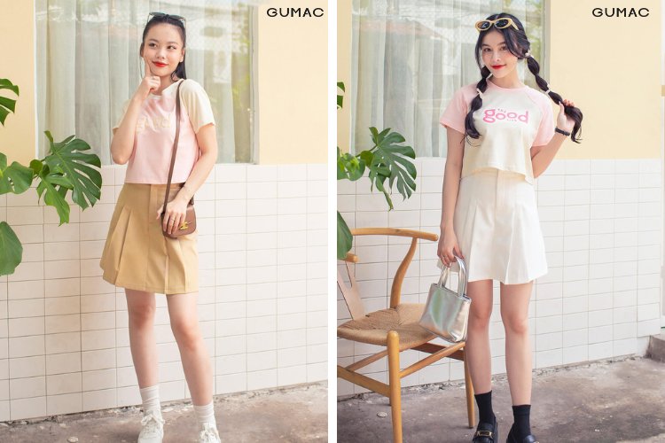 Cách phối váy chữ A xếp ly với áo đi Văn Miếu