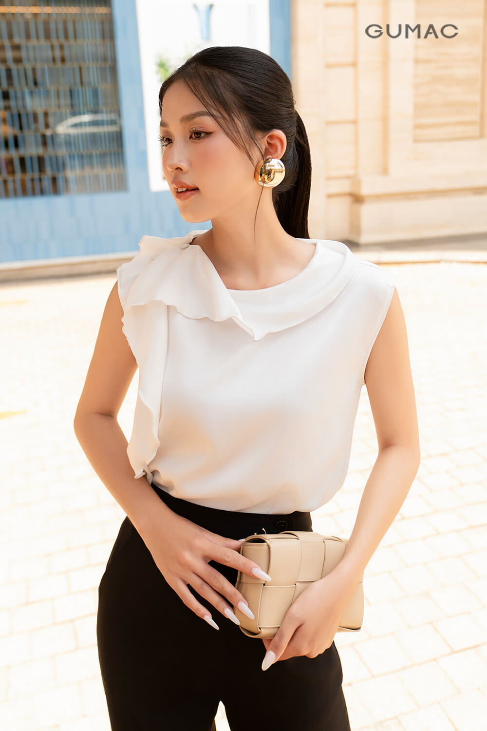 Áo kiểu phối bèo màu mới GUMAC