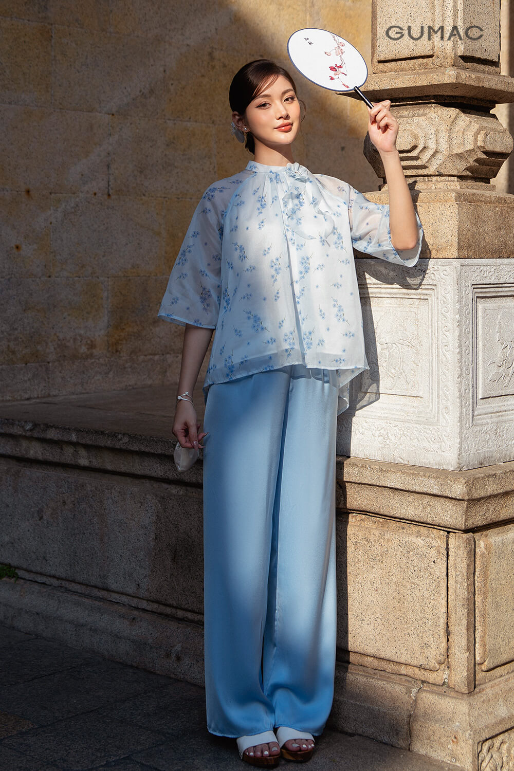 ao dai gumac xanh duong