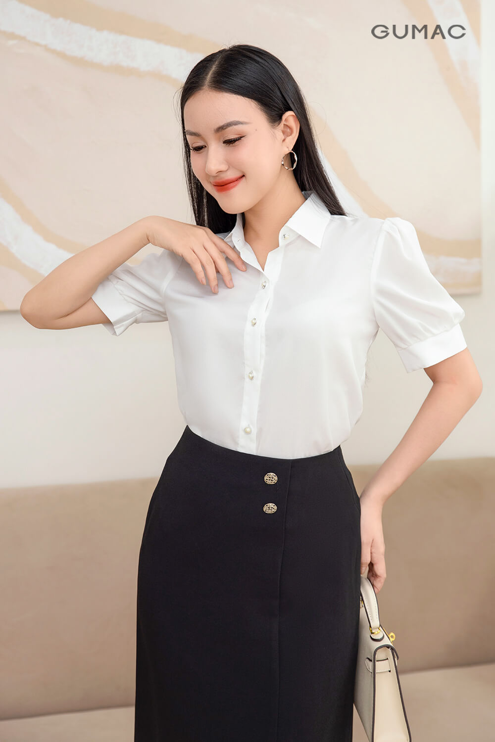 Chân váy công sở dáng xòe chữ A phối nút CV05-19 | Thời trang công sở K&K  Fashion