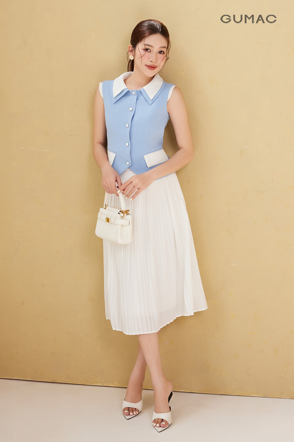 Mix áo gile và váy rời dập ly thời thượng