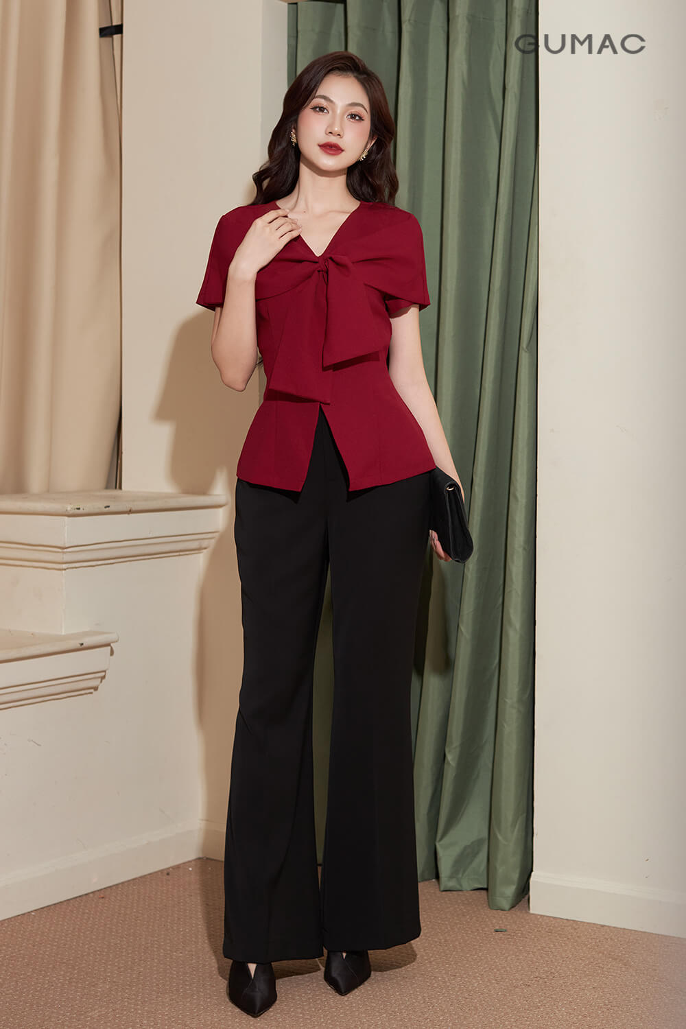 Áo sơ mi peplum cổ cách điệu