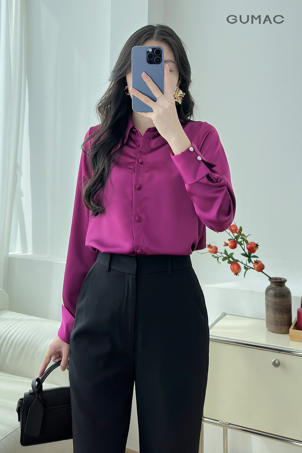 Những mẫu quần dài nữ mix với áo kiểu màu tím quý phái