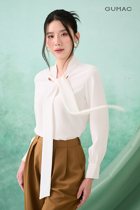 Áo lụa thắt nơ cổ