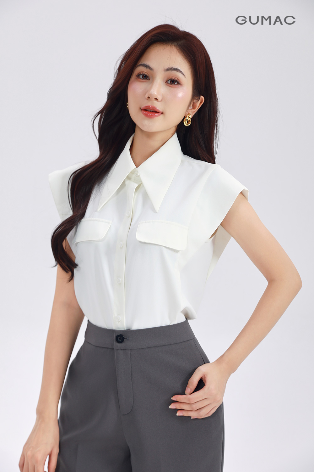 Sơ mi phối nẹp vai