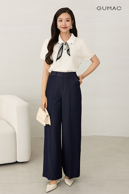 Áo dệt kim phối cổ