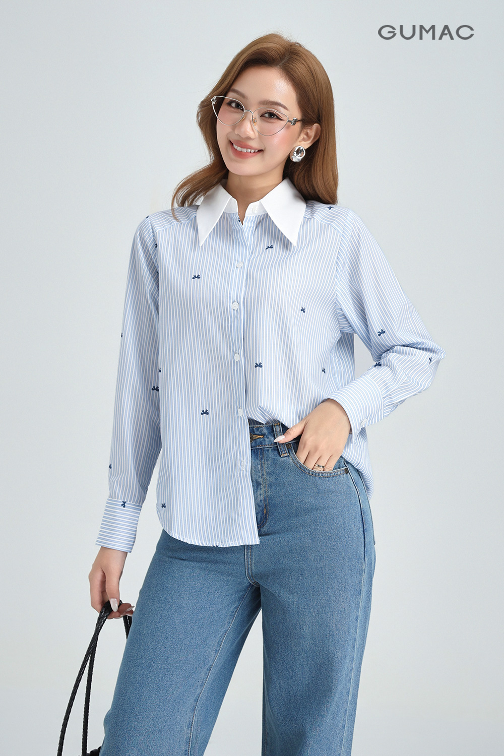 Áo sơ mi kẻ sọc phối