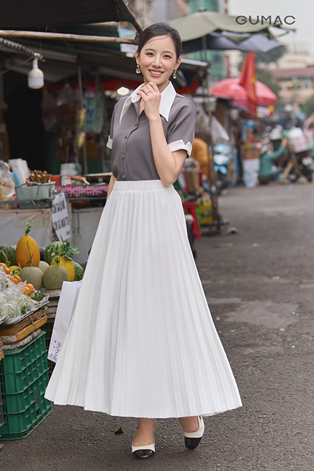 Áo kiểu lá cổ phối