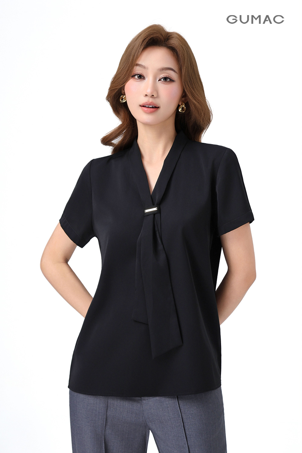 Áo kiểu nơ tay ngắn
