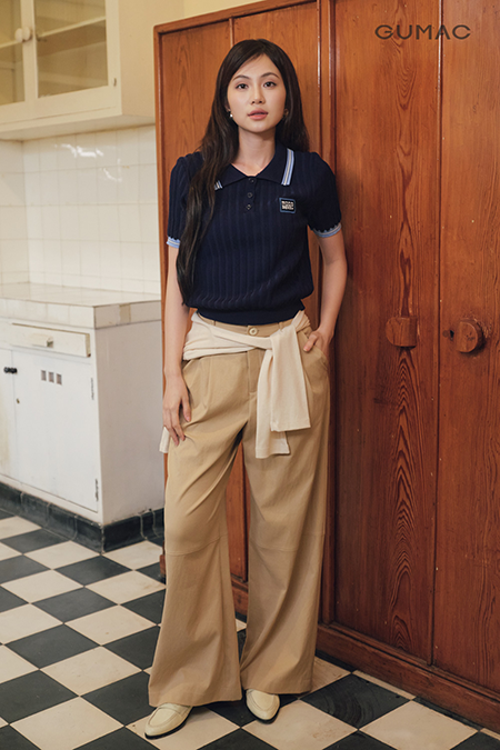 APG09067-Áo Polo Dệt Kim Ôm-ngắn