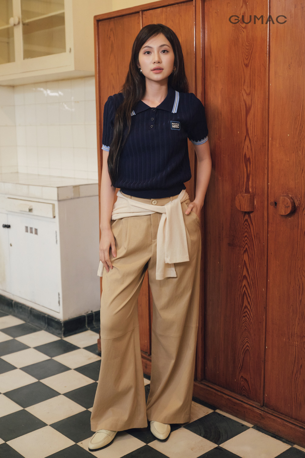 APG09067-Áo Polo Dệt Kim Ôm-ngắn