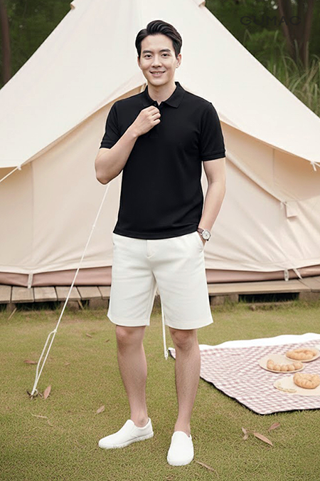 Áo polo phối viền nổi