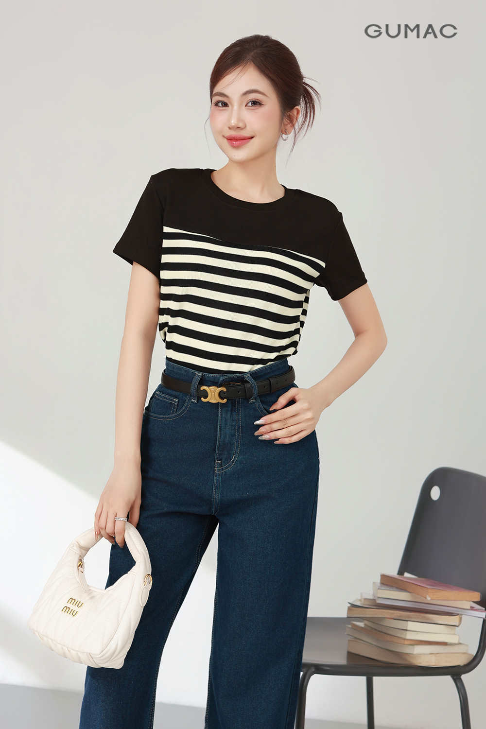 ao thun nu gumac hoa tiet ke soc dep