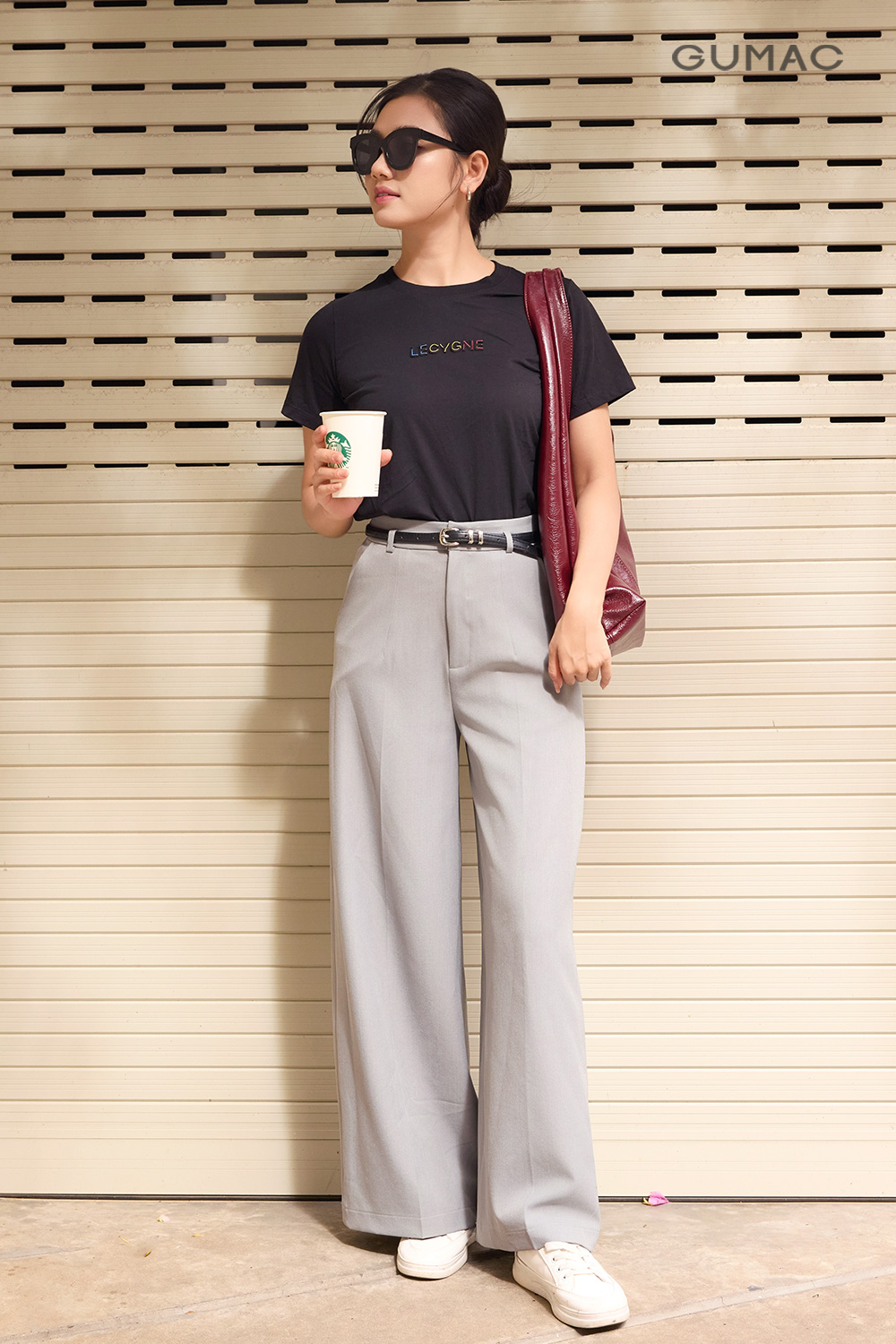 ao thun nu gumac phoi quan tay mau xam