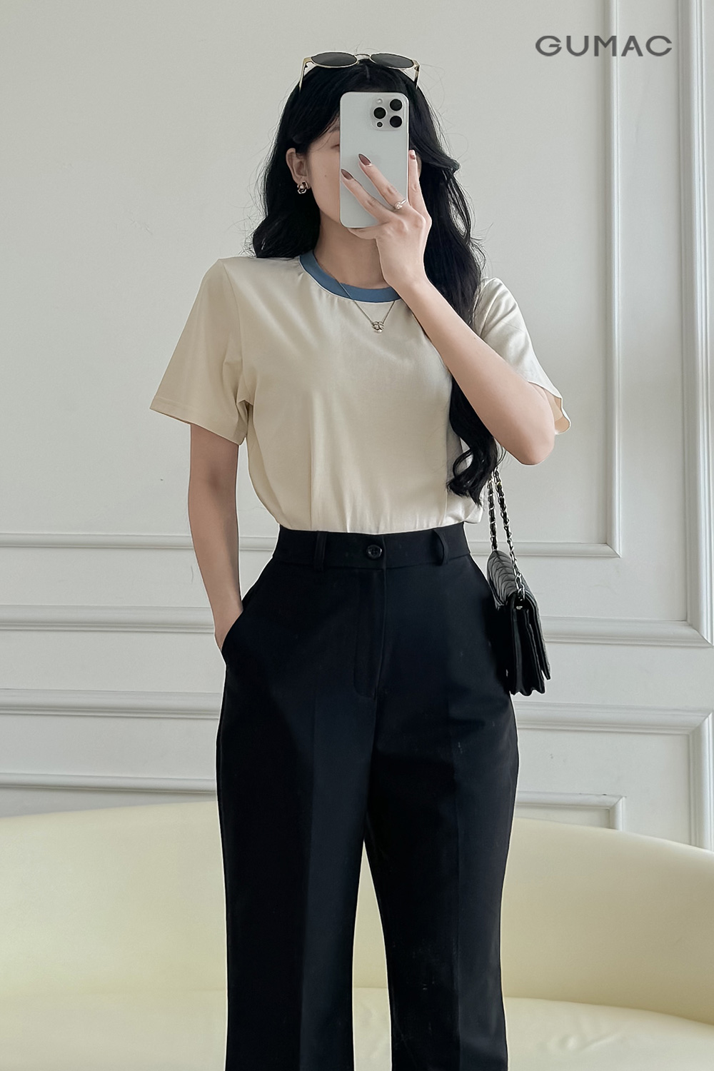 Áo thun phối màu cổ