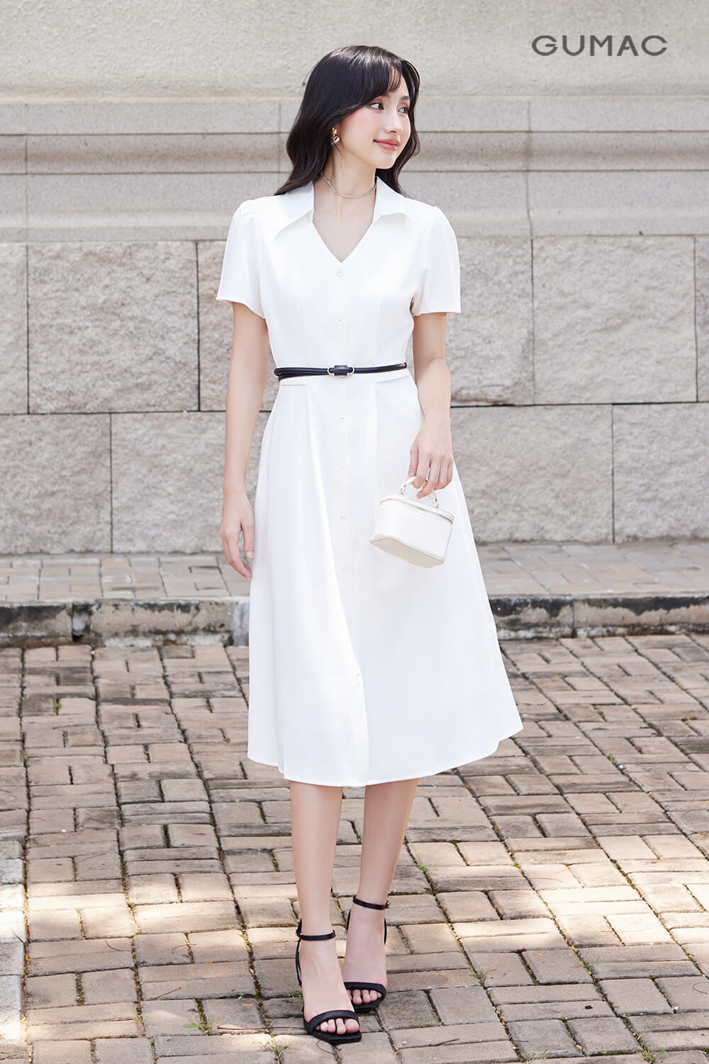 vay dam gumac mau trang du lich phap dep