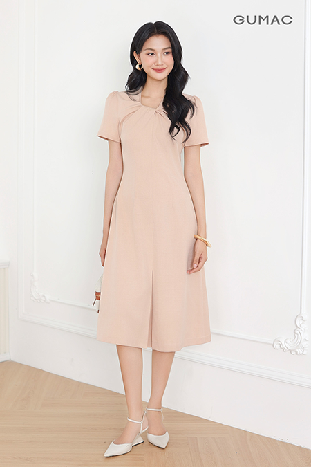 Đầm xoắn ngực tay phồng