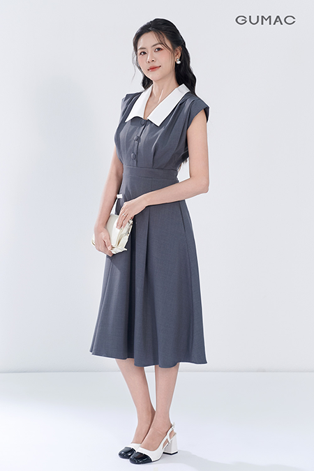 Đầm A phối lá cổ