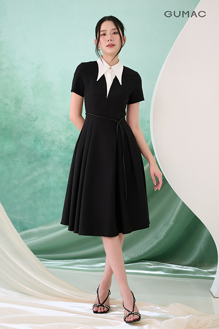 Đầm A xòe phối cổ