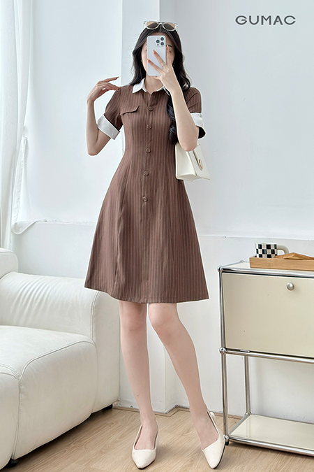 Đầm A phối lá cổ