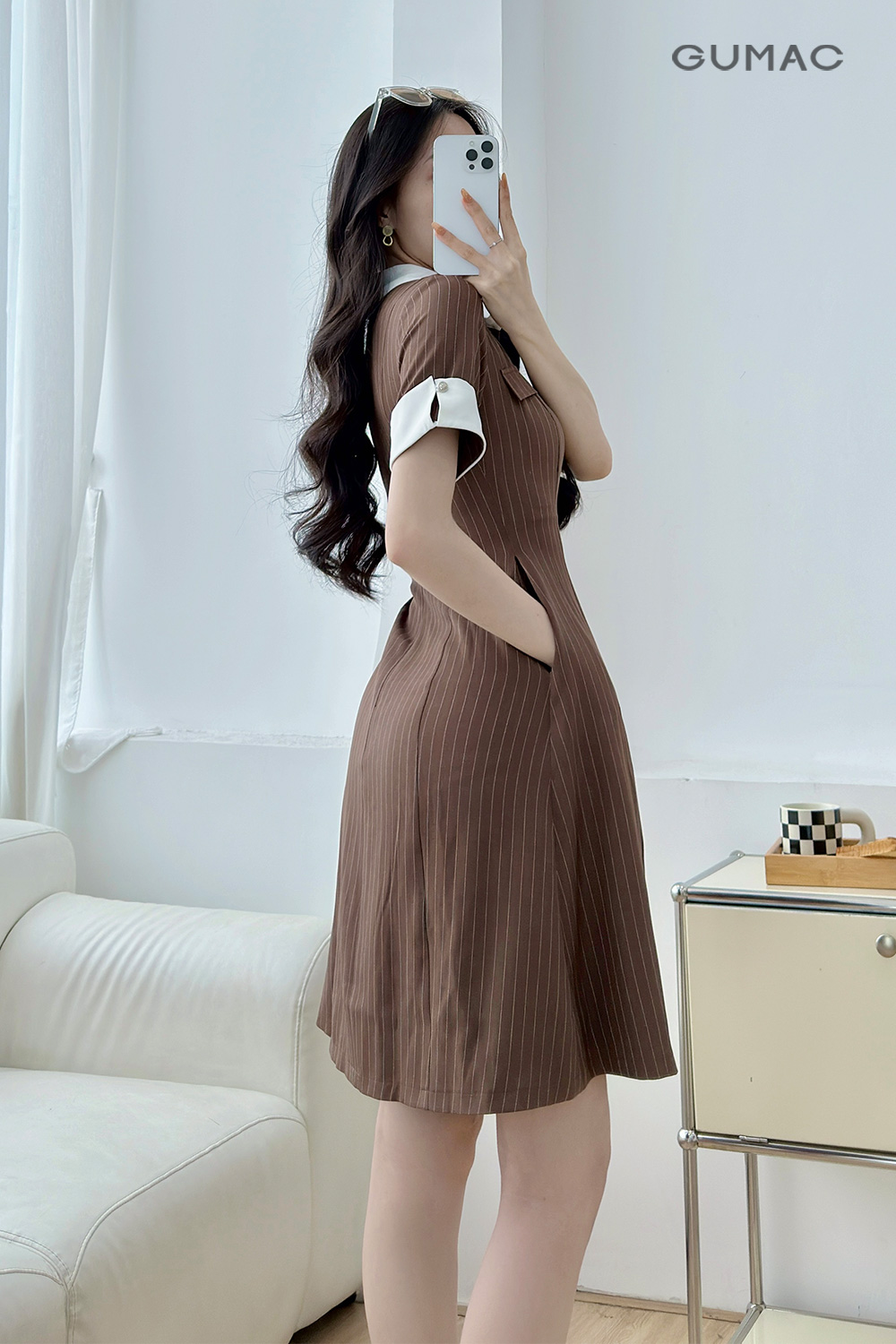 Đầm A phối lá cổ