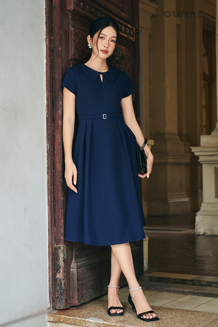 Đầm A cổ sen tròn