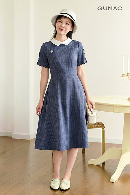 Đầm phối cổ đính nút