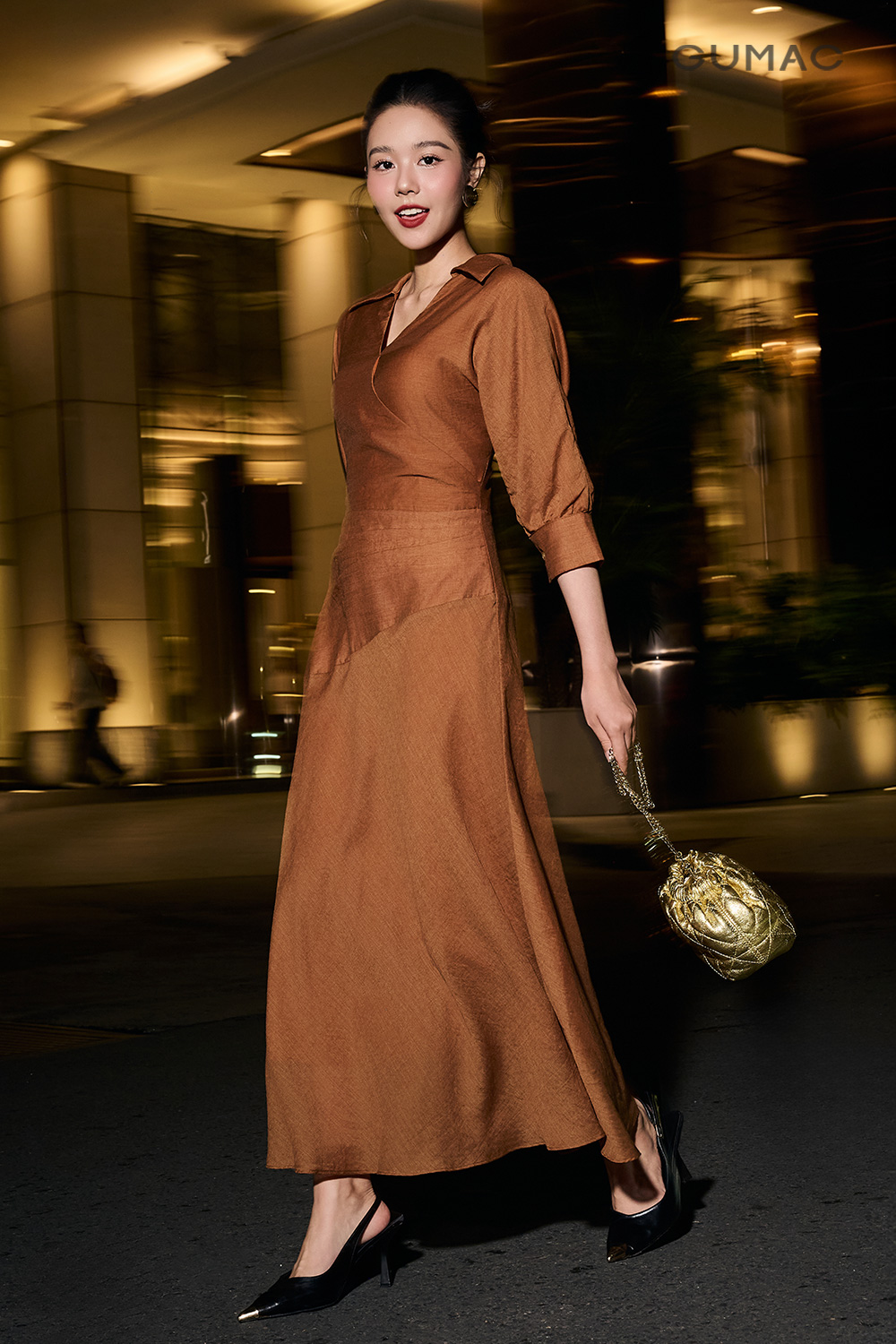 Đầm tay lỡ xếp eo