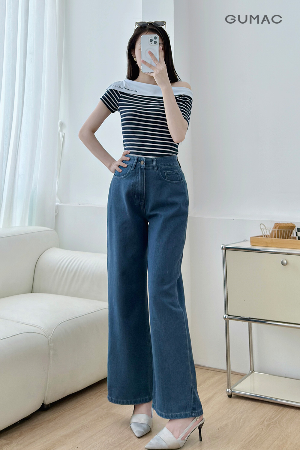 Áo thun lệch vai thêu