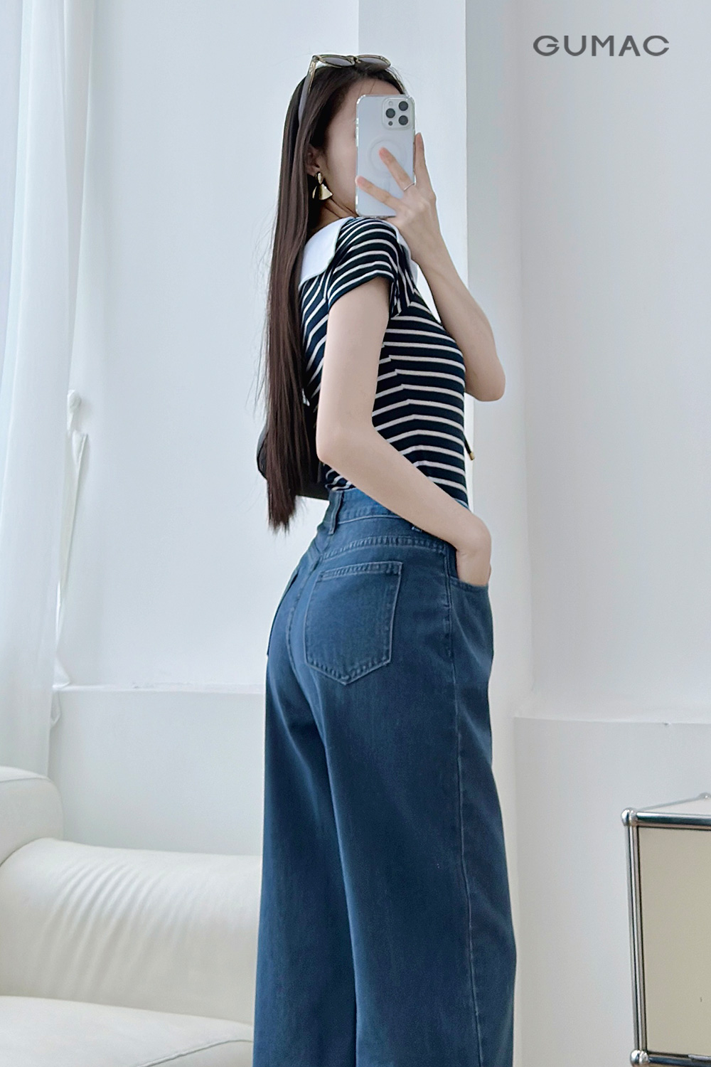 Áo thun lệch vai thêu