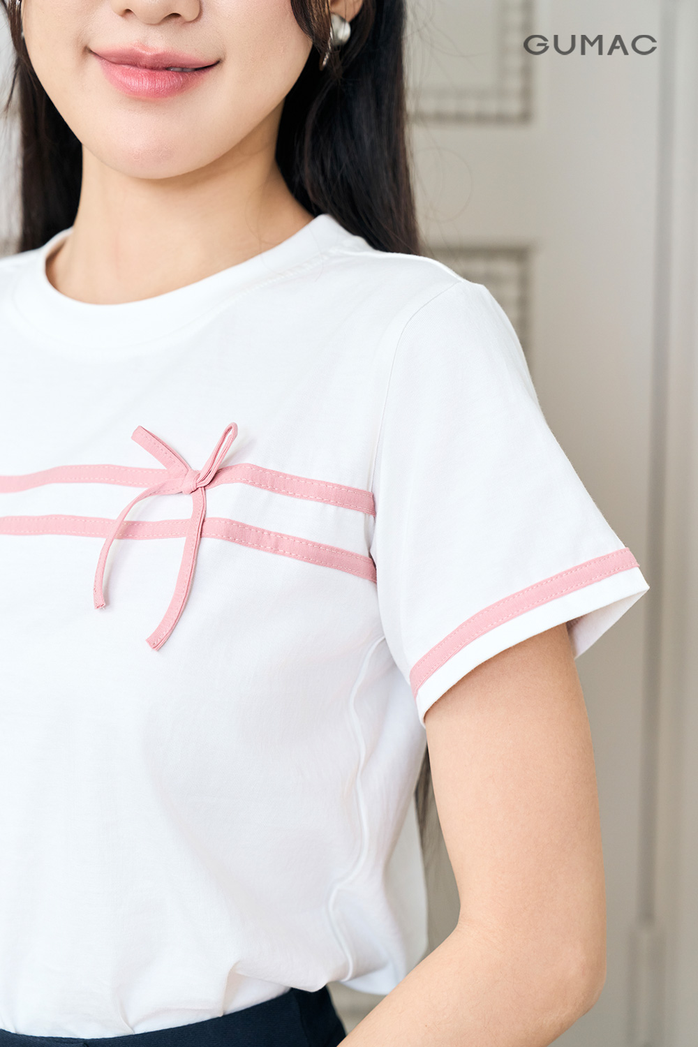 Áo thun phối dây nơ