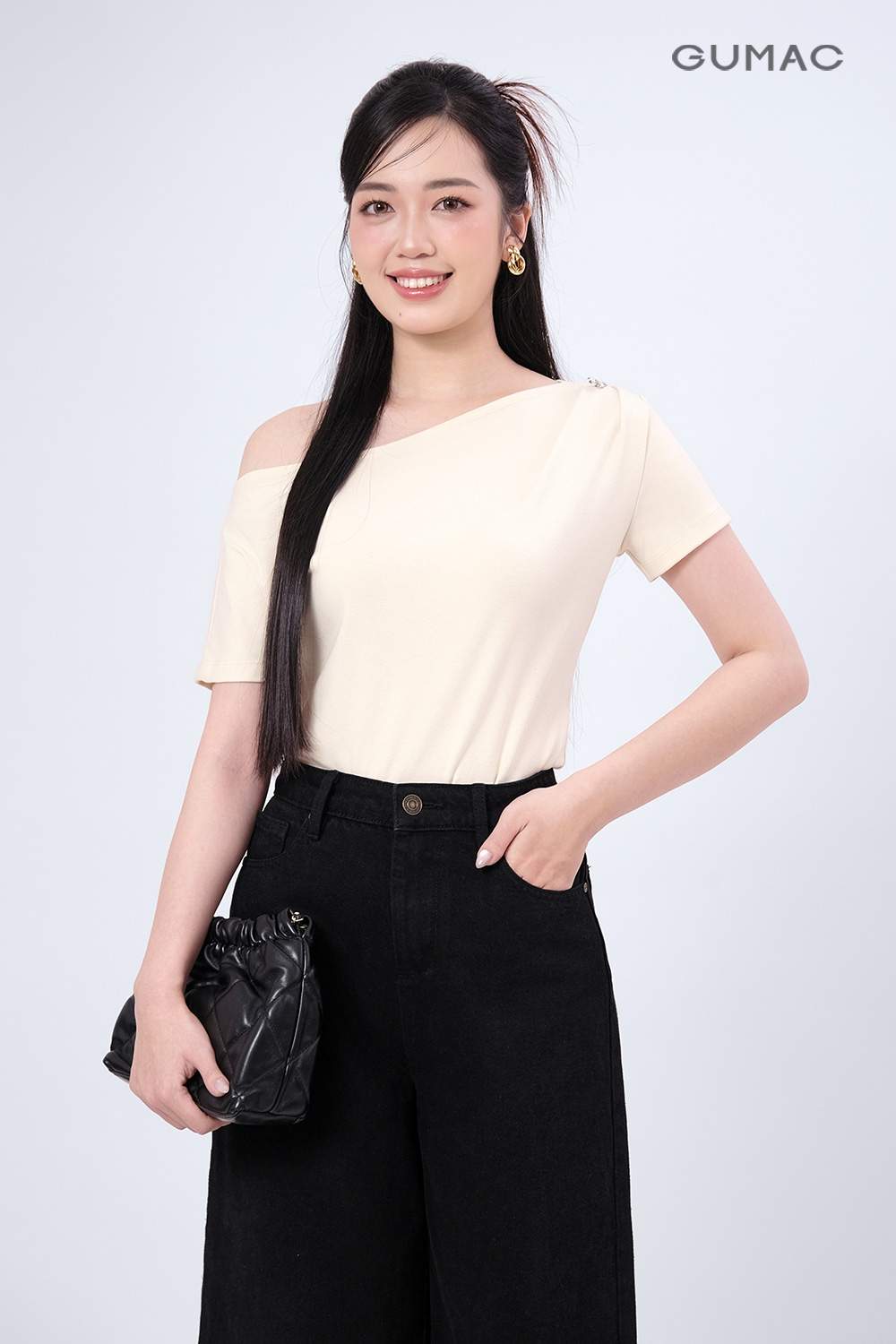 Áo thun xếp ly vai