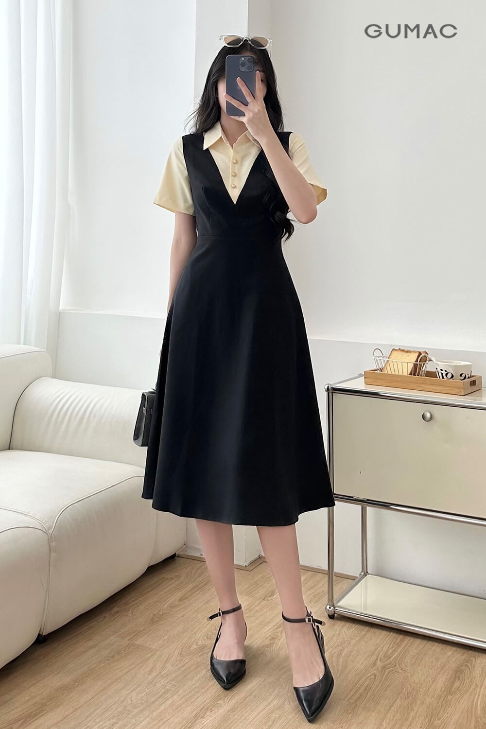Đầm yếm phối sơ mi