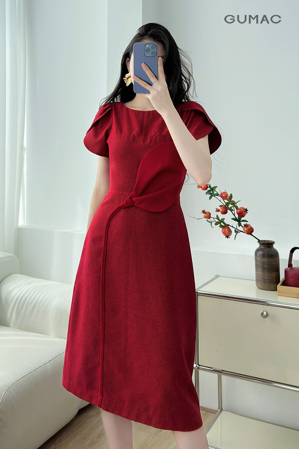 Đầm A tay cánh hồng