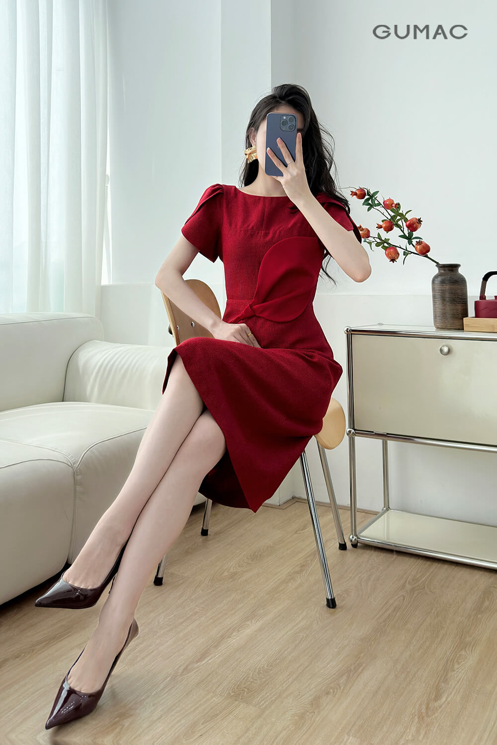 Đầm A tay cánh hồng
