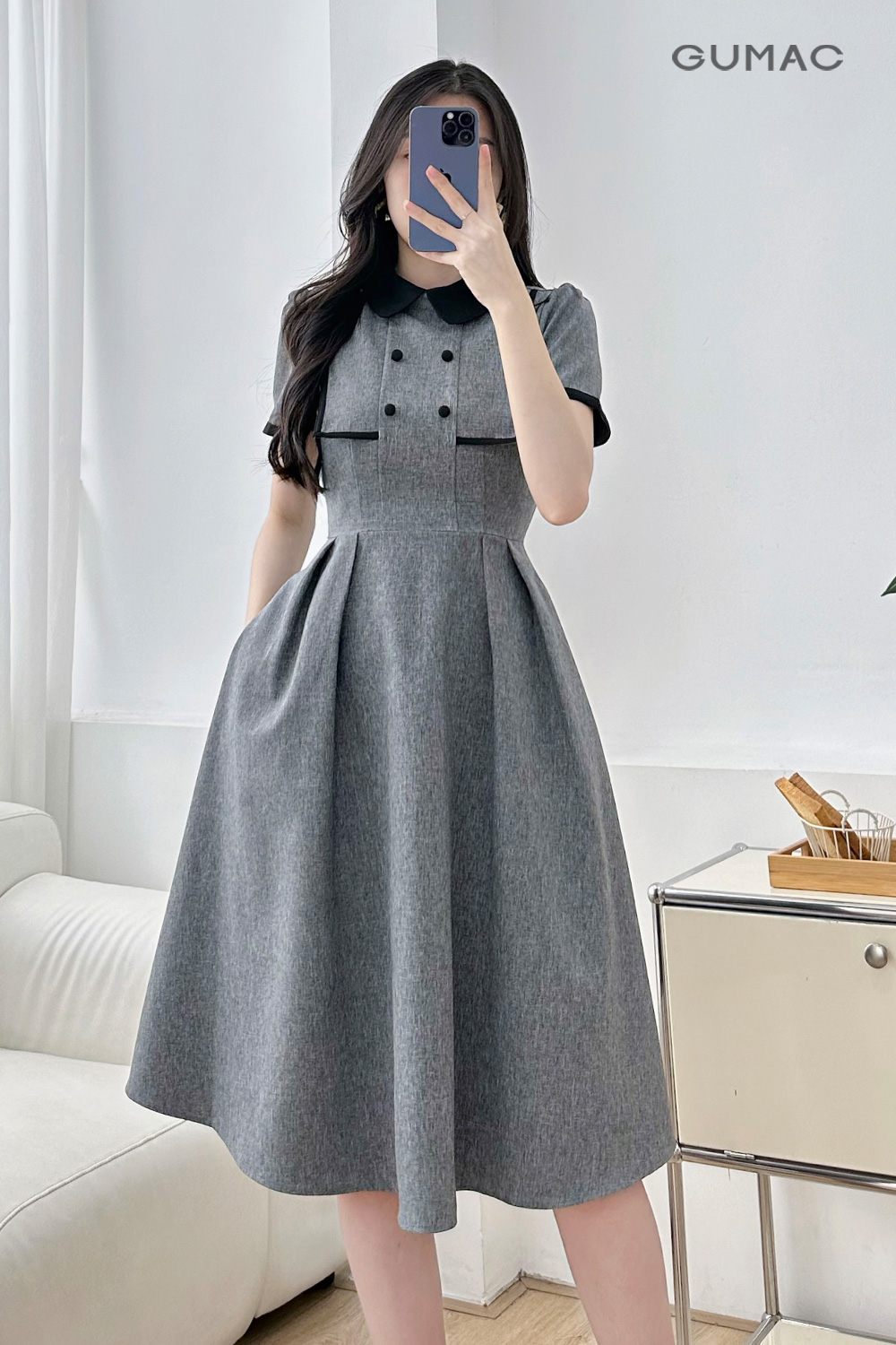 Đầm phối cổ 
